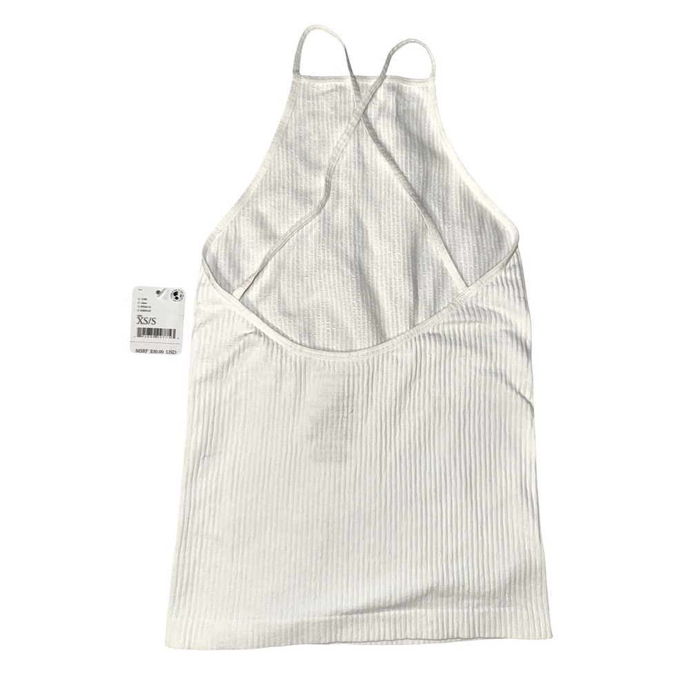 Free People Intimately White Ribbed Seamless Halter Open Back Tank Top‎ XS/S NEW